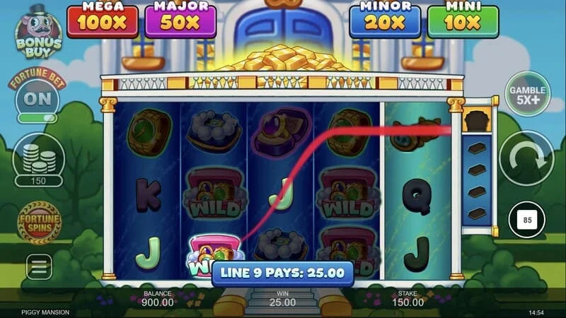 Piggy Mansion – Cash-Symbole werden durch ein Sammler-Symbol gesammelt